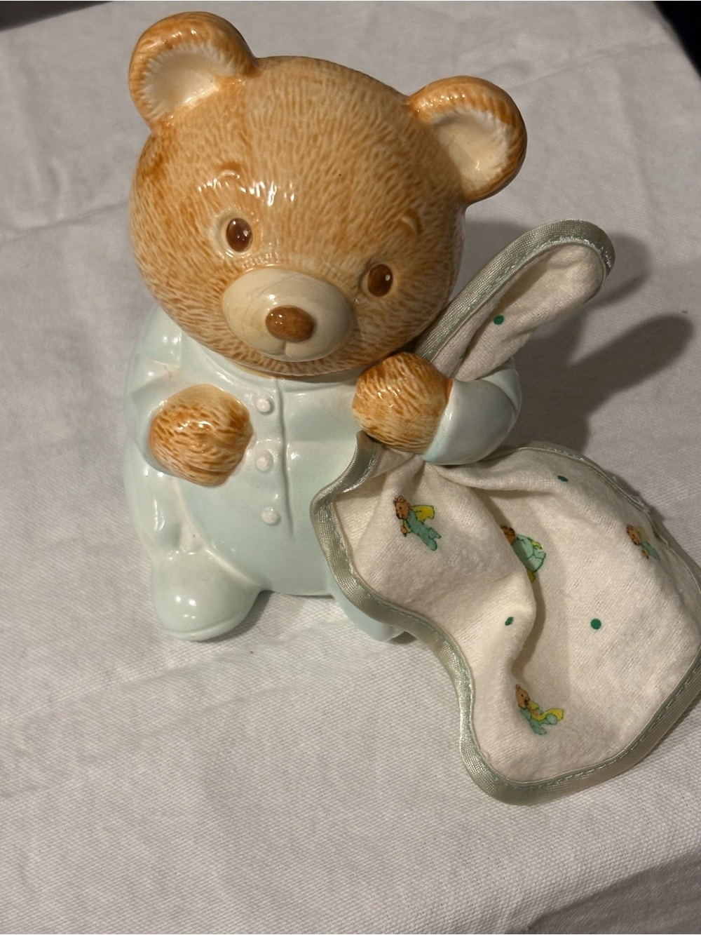 Avon Ceramic Bear Bank in Mint Green and Cream
